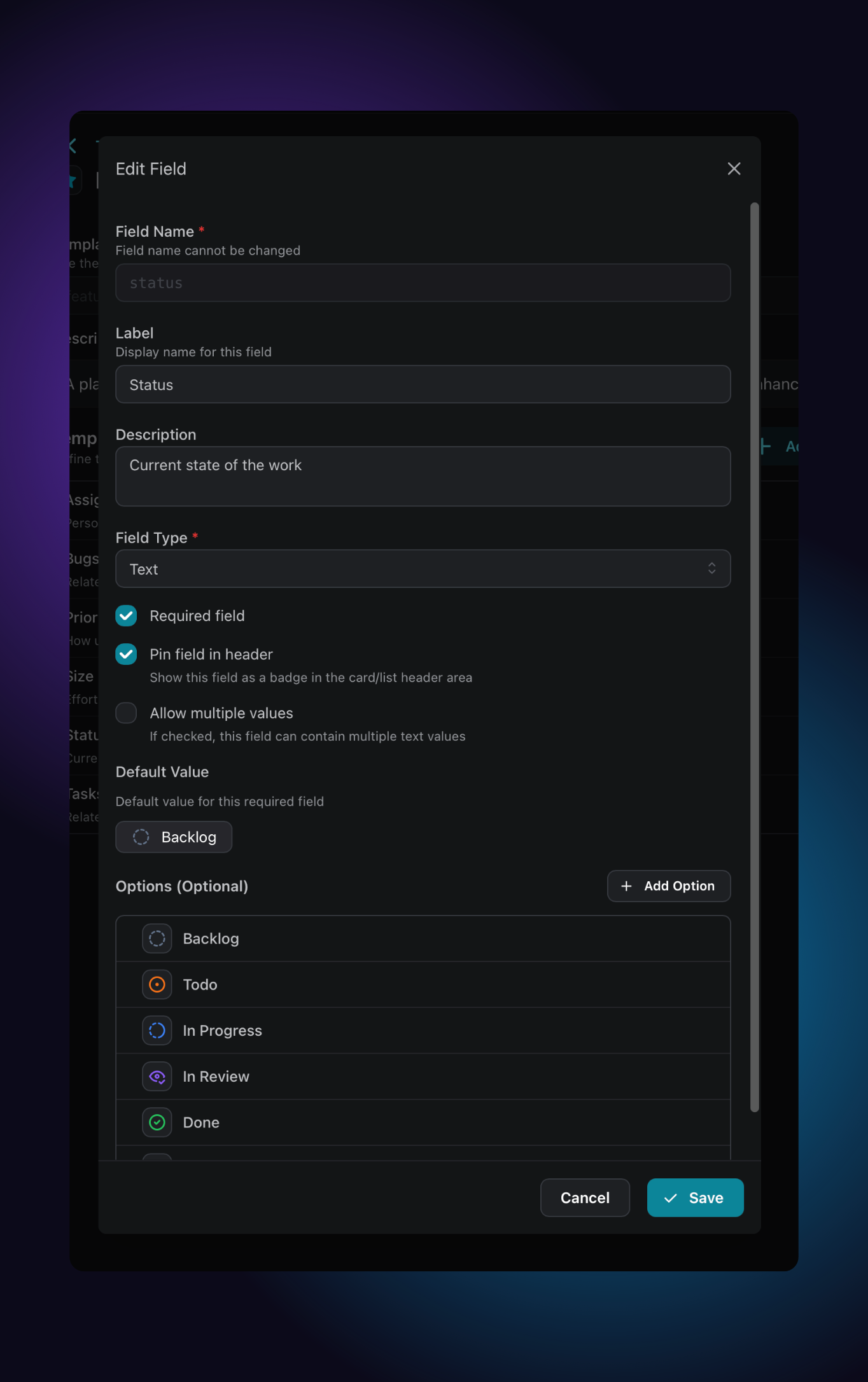 Modal to edit a field