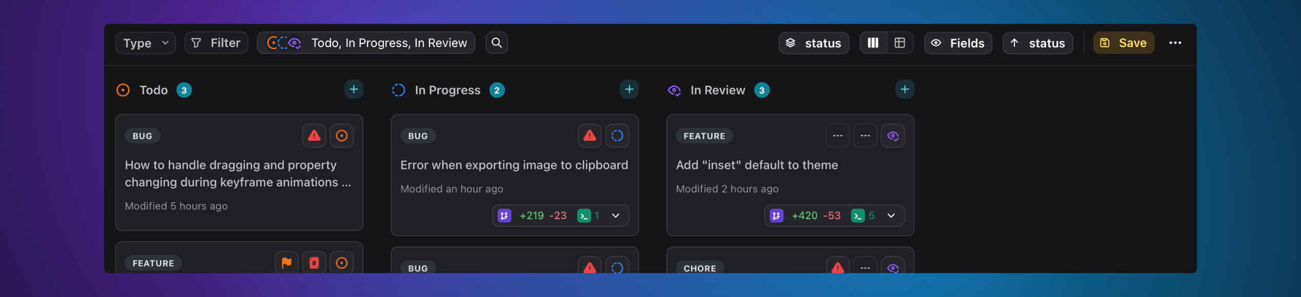 View canvas with multiple filters applied and a search term