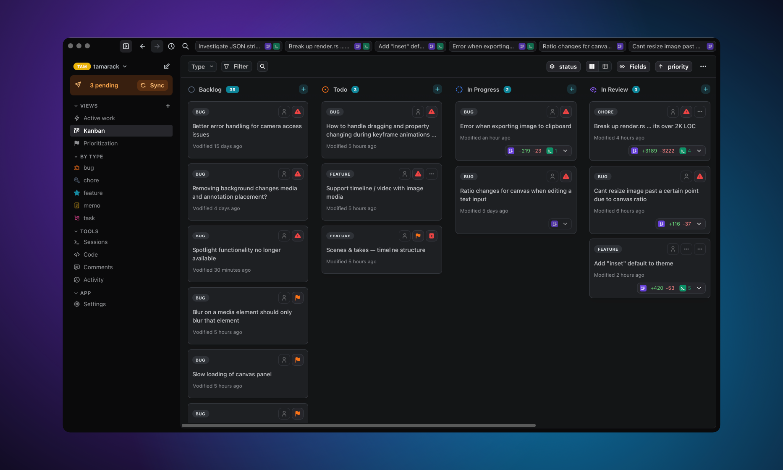 A view open on the artifact canvas with the toolbar above and the artifacts below